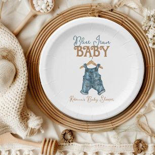 Modern Denim Boy Blue Jean Baby Shower Paper Plate