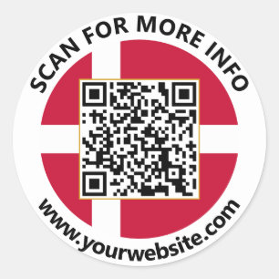 Modern Denmark QR Code Stickers, Danish Flag Classic Round Sticker