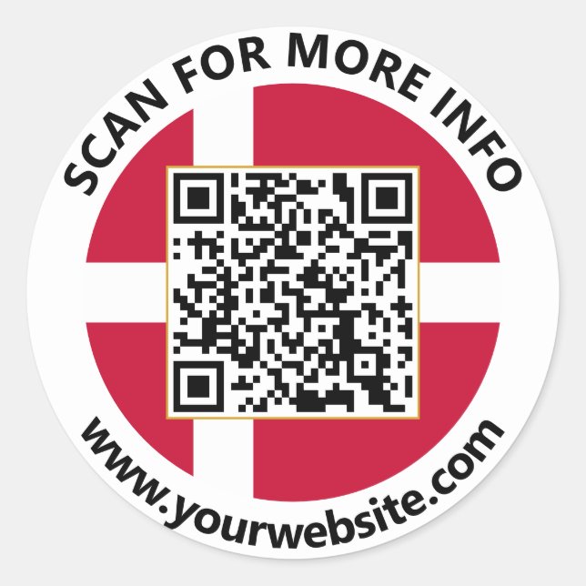 Modern Denmark QR Code Stickers, Danish Flag Classic Round Sticker (Front)