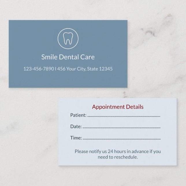 Modern Dental Appointment Card | Clinic Reminder (Front/Back)