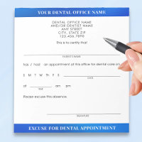 Modern Dental Appointment Excuse Slip Blue