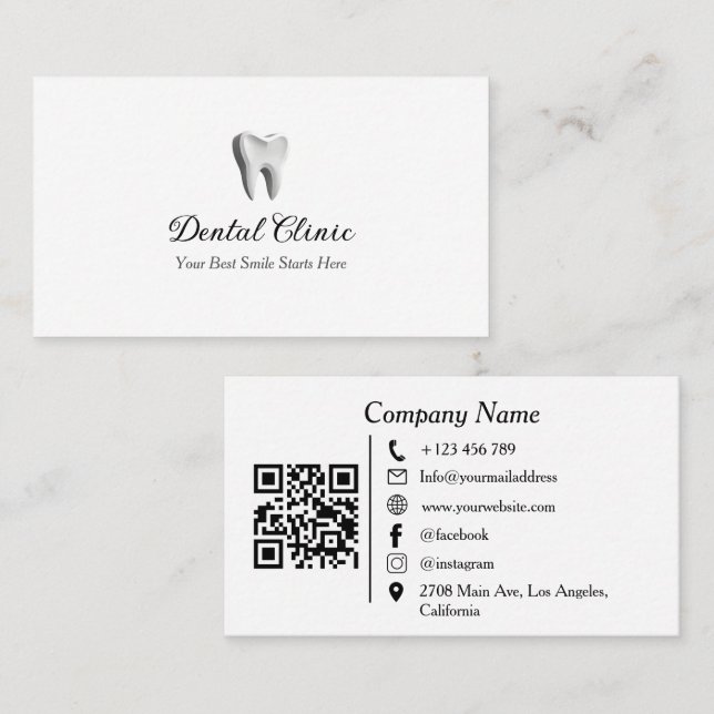 Modern Dental Clinic Logo QR Code  Business Card (Front/Back)