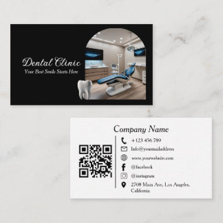 Modern Dental Clinic QR Code black and white Business Card