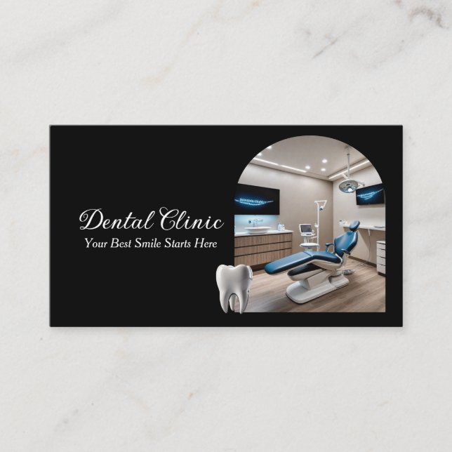 Modern Dental Clinic QR Code black and white Business Card (Front)