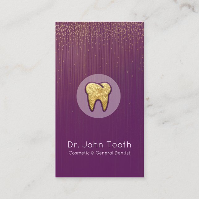Modern Dental Dentist Appointment Purple Gold Business Card (Front)