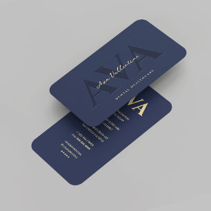 Modern Dental Dentist Orthodontist Blue Gold Business Card