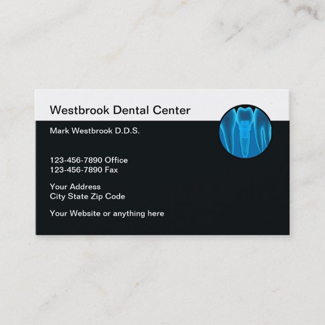 Modern Dental Implant Dentist Business Cards (Front)