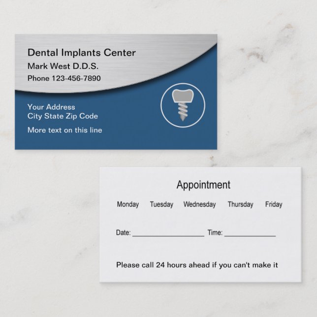 Modern Dental Implants Appointment Business Cards (Front/Back)