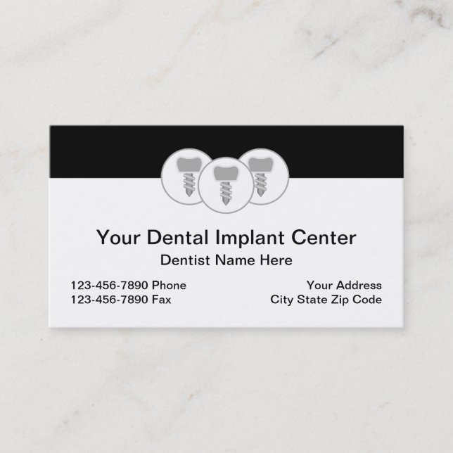 Modern Dental Implants Theme Business Cards (Front)