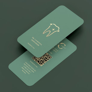 Modern Dentist Dental Dusty Teal Gold Tooth Business Card