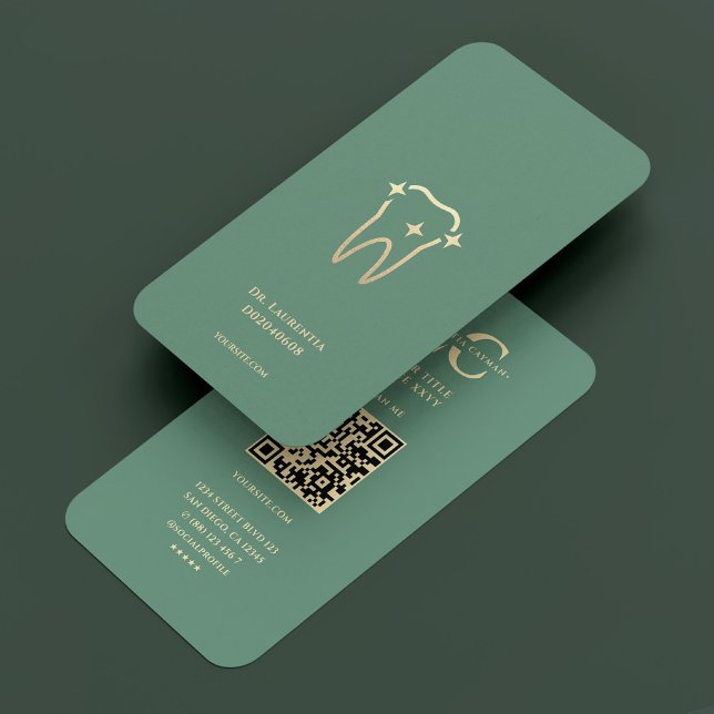 Modern Dentist Dental Dusty Teal Gold Tooth   Business Card (Modern Dentist Dental Dusty Teal Gold Tooth Business Card
)