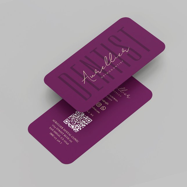Modern Dentist Dental Monogram Luxury Purple Gold Business Card (Modern Dentist Dental Monogram Luxury Purple Orthodontist Gold Business Card
)