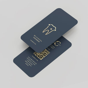 Modern Dentist Dental Tech Monogram Dark Blue Gold Business Card