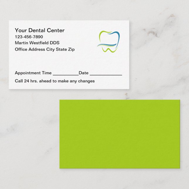 Modern Dentist Office Appointment Cards Tooth Logo (Front/Back)