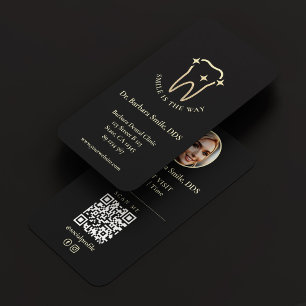 Modern Dentist Orthodontist Dental Black Gold Business Card