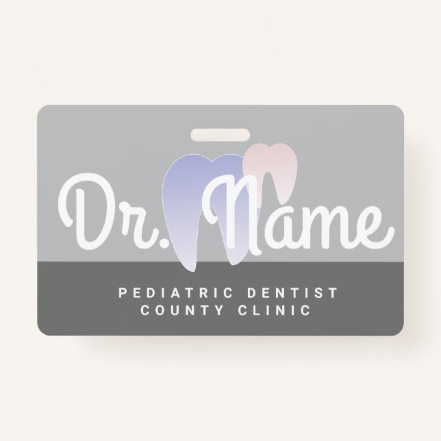 Modern Dentist Paediatrician Dental Tooth Ombre ID Badge (Front)