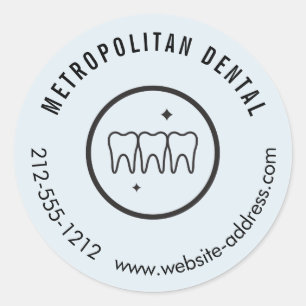 Modern Dentist Teeth Black Logo Blue Classic Round Sticker