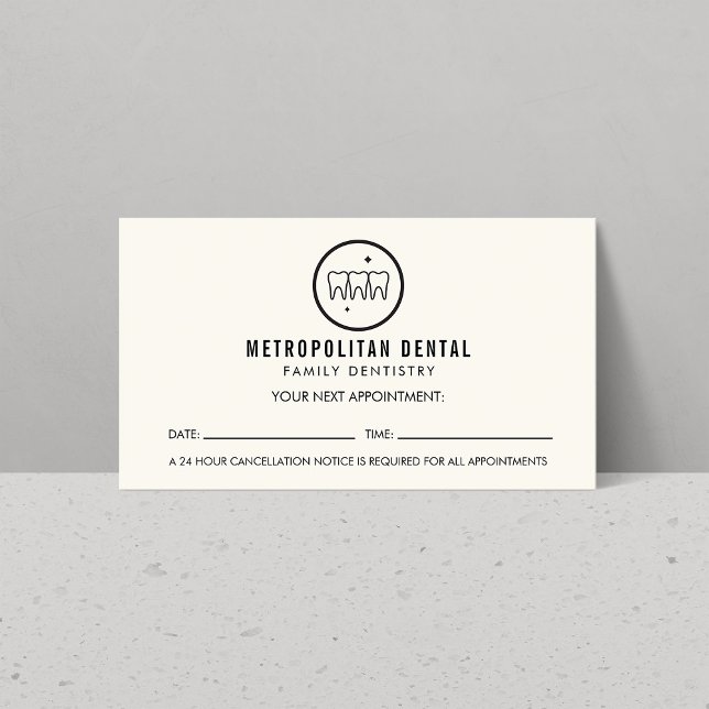 Modern Dentist Teeth Black Logo Ivory Appointment  Business Card (Creator Uploaded)