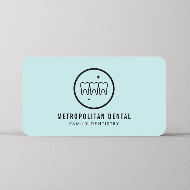 Modern Dentist Teeth Black Logo on Mint Business Card (Creator Uploaded)