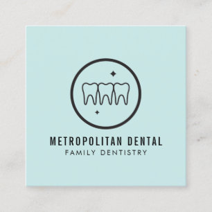 Modern Dentist Teeth Black Logo on Mint Square Business Card
