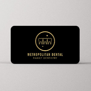 Modern Dentist Teeth Faux Gold Logo on Black Business Card