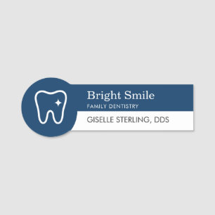 Modern Dentist Tooth Logo Navy Blue Office Name Tag