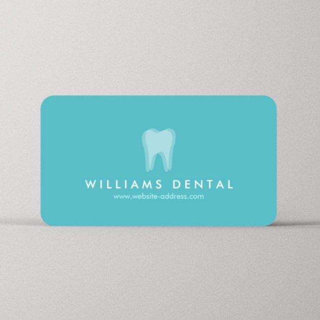 Modern Dentist Tooth Logo on Aqua Blue Business Ca Business Card (Creator Uploaded)