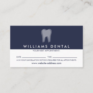 Modern Dentist Tooth Logo on Navy Blue Appointment Business Card