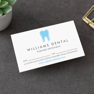Modern Dentist Tooth Logo on White Appointment Business Card