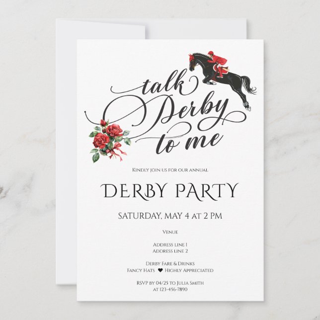 Modern Derby & Drinks Race Horse Party Equestrian Invitation (Front)