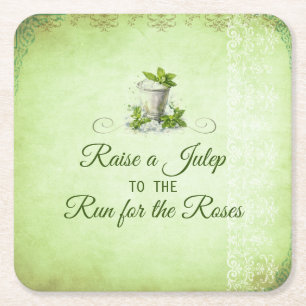 Modern Derby Party Watercolor Mint Julep Elegant Square Paper Coaster