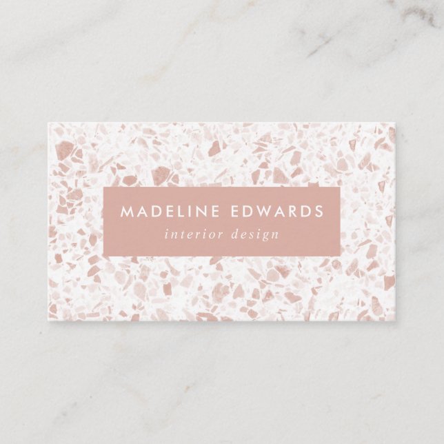Modern Desert Blush & White Terrazzo Business Card (Front)