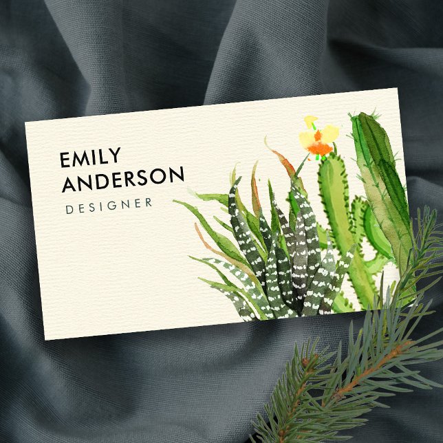 MODERN DESERT CACTUS FLORAL GARDEN WATERCOLOR BUSINESS CARD (Creator Uploaded)