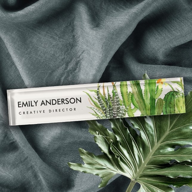MODERN DESERT CACTUS FLORAL GARDEN WATERCOLOR NAMEPLATE (Creator Uploaded)