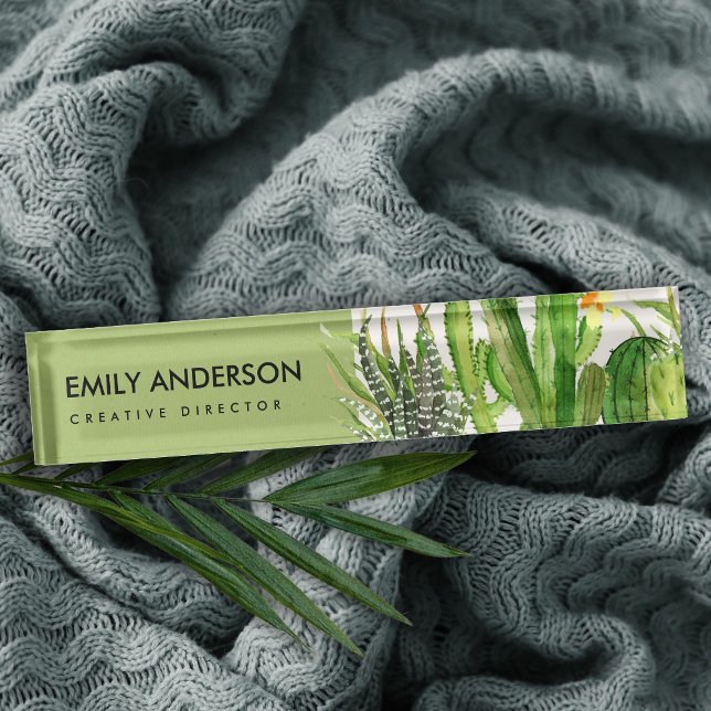 MODERN DESERT CACTUS FLORAL GARDEN WATERCOLOR NAMEPLATE (Creator Uploaded)