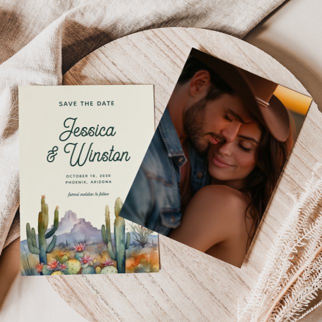 Modern Desert Cactus Photo Save the Date Invitation (Creator Uploaded)