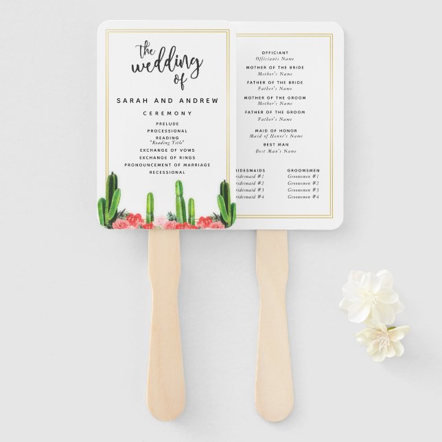 Modern Desert Cactus, Succulent and Floral Hand Fan (Front and Back)