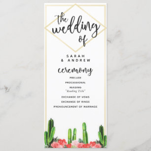 Modern Desert Cactus, Succulent and Floral Wedding Programme