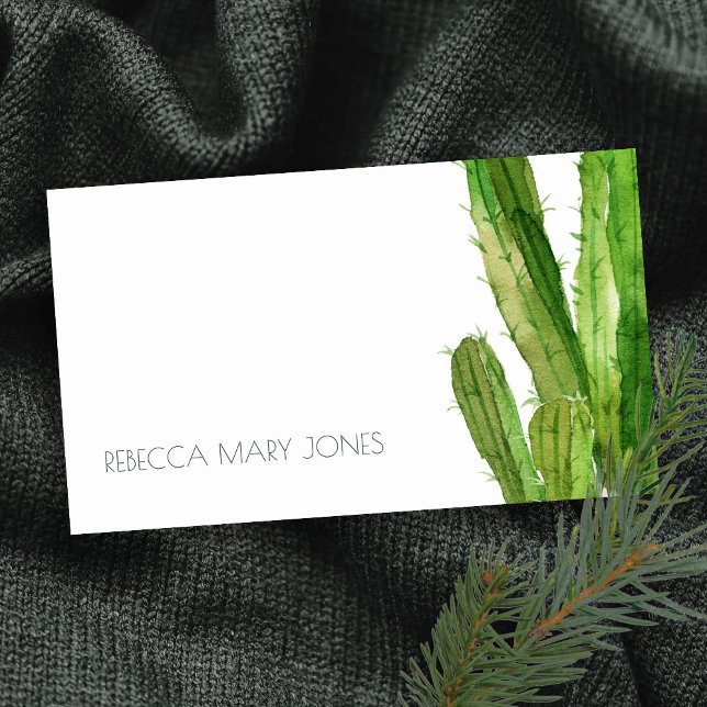 MODERN DESERT GREEN CACTUS FOLIAGE WATERCOLOR BUSINESS CARD (Creator Uploaded)