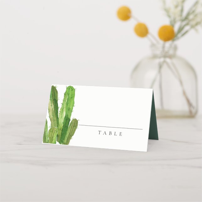 MODERN DESERT GREEN CACTUS FOLIAGE WATERCOLOR PLACE CARD (Front)