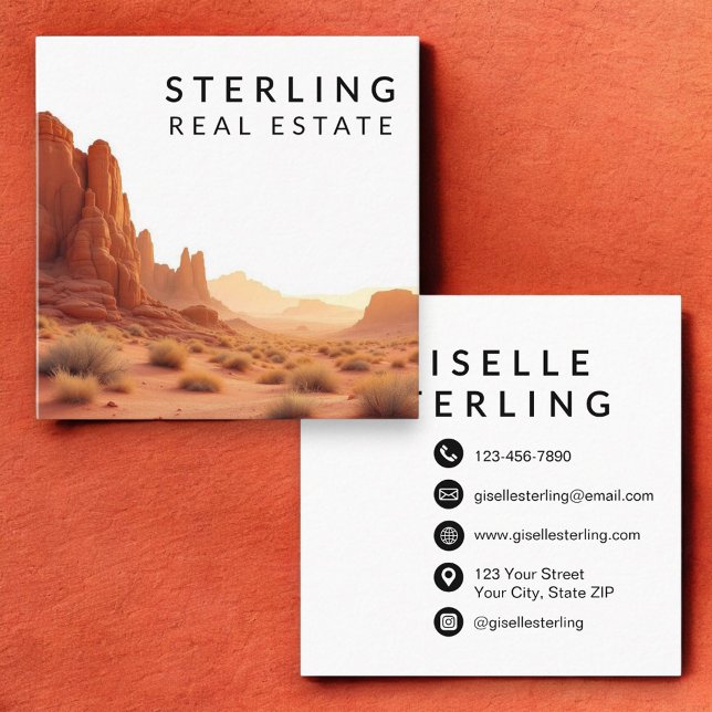 Modern Desert Landscape Real Estate Square Business Card (Creator Uploaded)