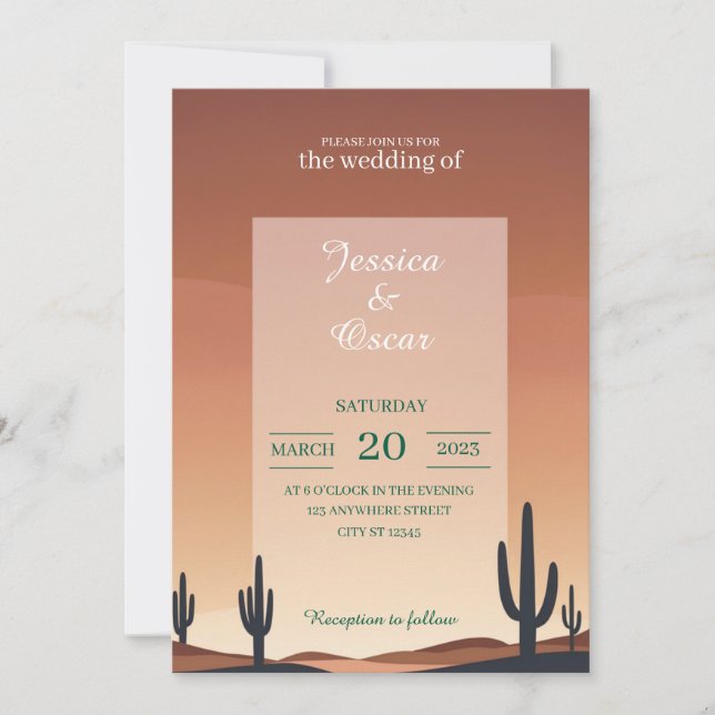 Modern Desert Wedding Design – Terracotta Sunset Invitation (Front)