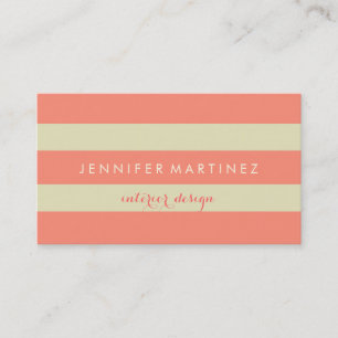 Modern Design Beige & Coral Red Stripes Business Card