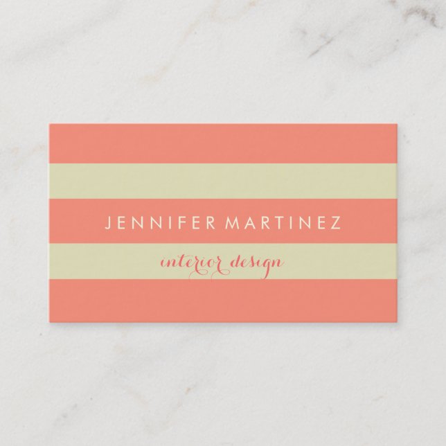 Modern Design Beige & Coral Red Stripes Business Card (Front)