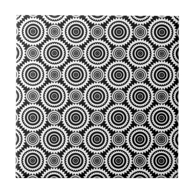 Modern Design Black and White Kaleidoscope Pattern Tile (Front)