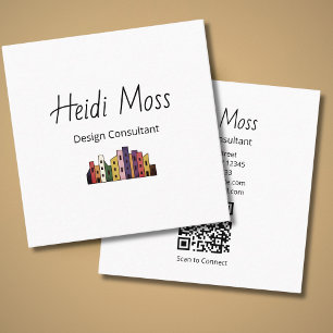 Modern Design Consultant Colorful Skyline QR code  Square Business Card