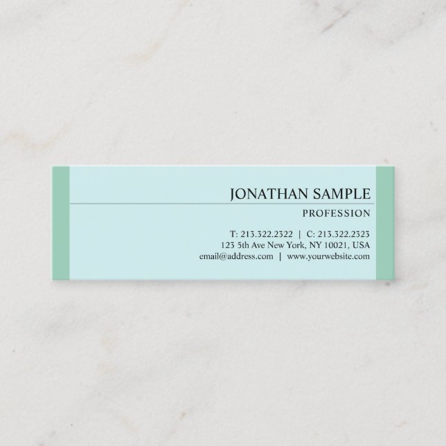 Modern Design Glamourous Elegant Blue Green Plain Mini Business Card (Front)