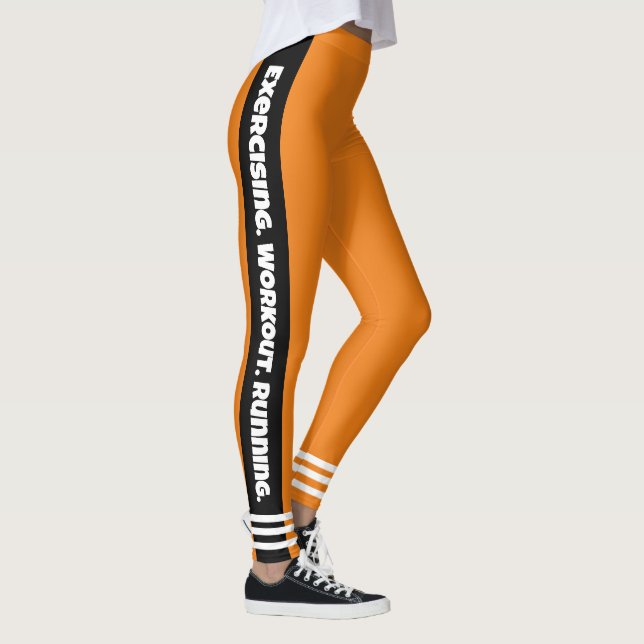 Modern design l Black and white text l Orange Leggings (Right)