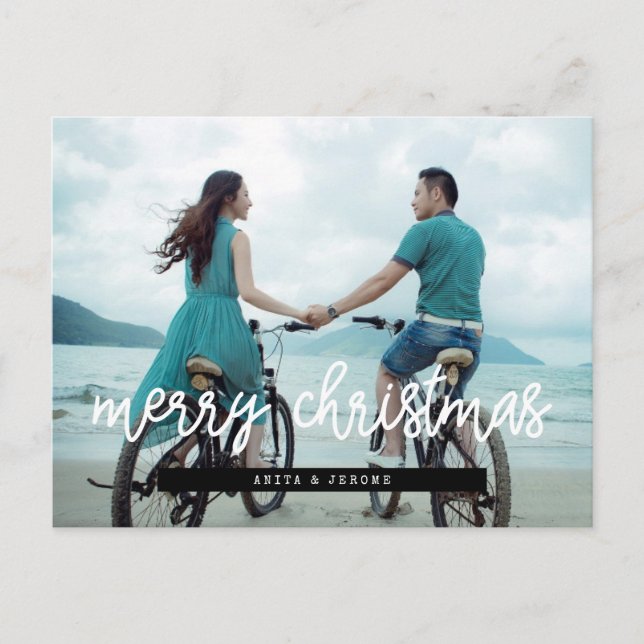Modern design Merry Christmas photo Postcard (Front)