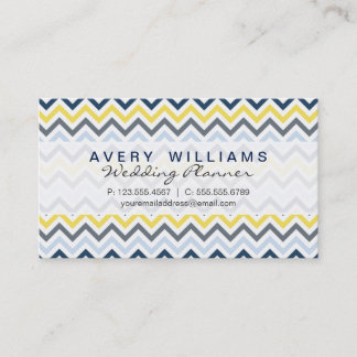 Modern Design, Navy Blue, Yellow, & Grey Chevron Business Card